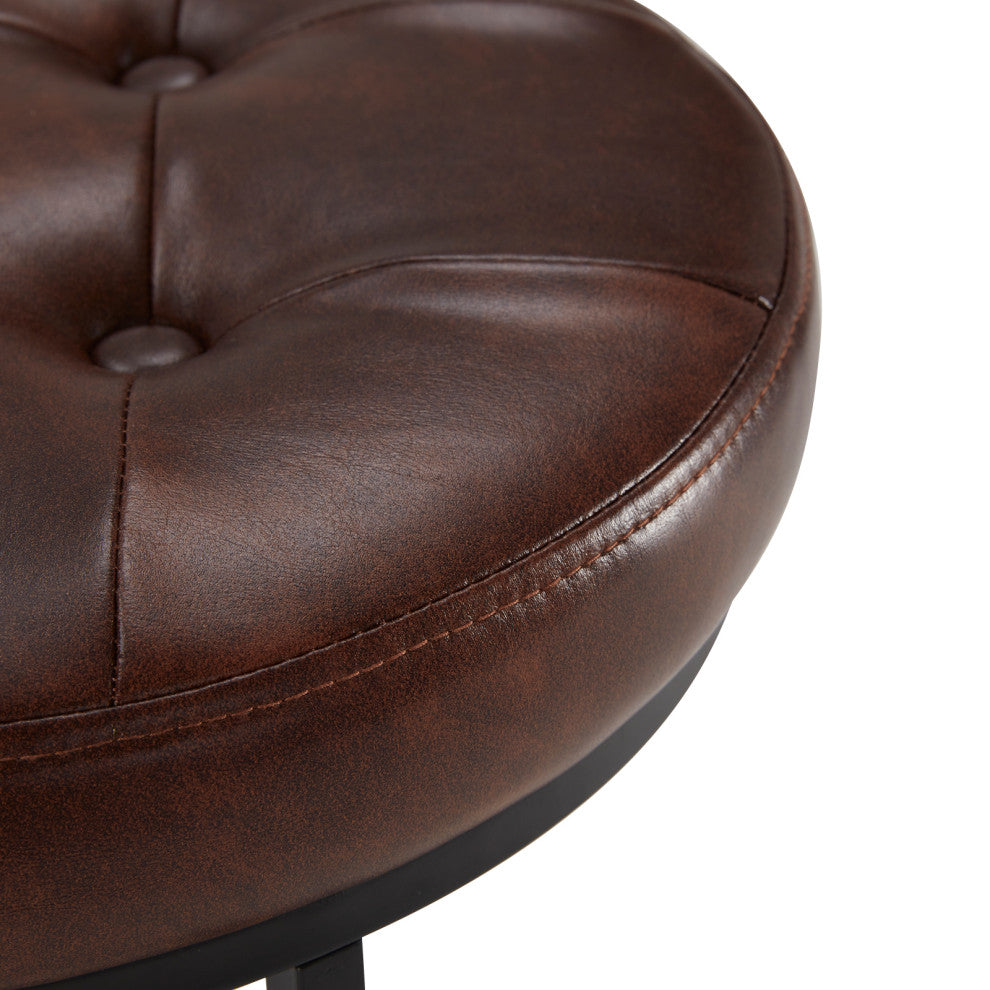 Round Open Base Faux Leather Vanity Stool, Dark Brown