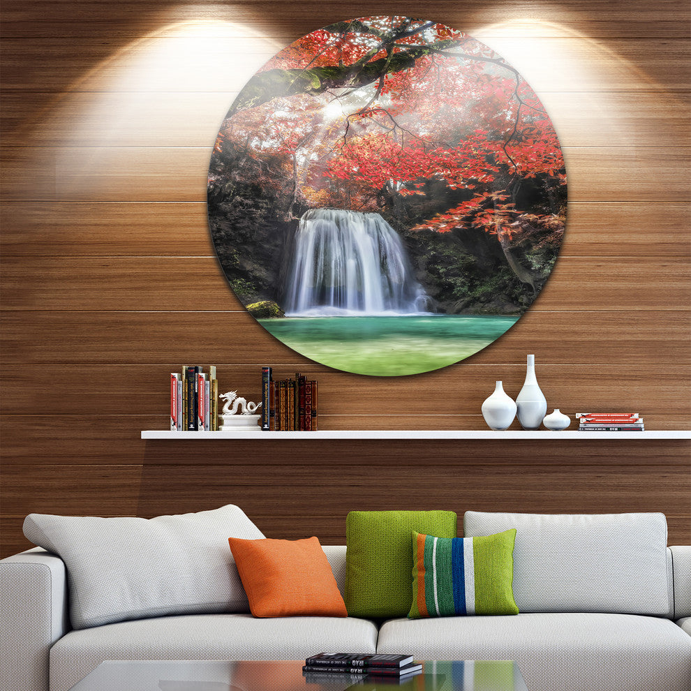 Erawan Waterfall, Photography Round Wall Art, 11"