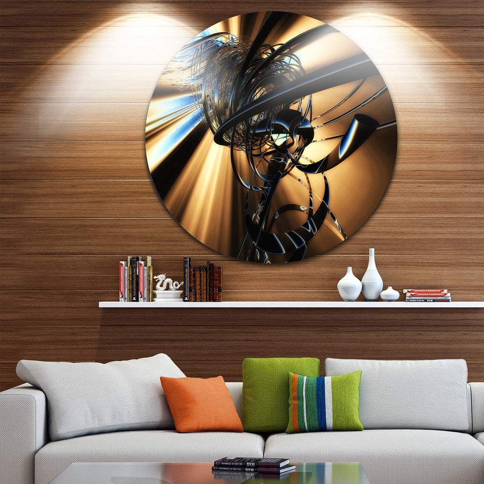 Fractal 3D Dark Brown Tangle, Abstract Art Disc Metal Artwork, 23"