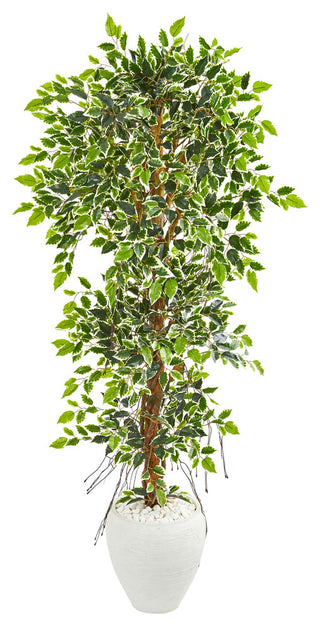 5.5" Elegant Ficus Artificial Tree in White Planter