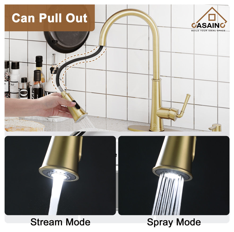 Single-Handle Pull Down Sprayer Kitchen Faucet with Touchless Sensor, Brushed Gold