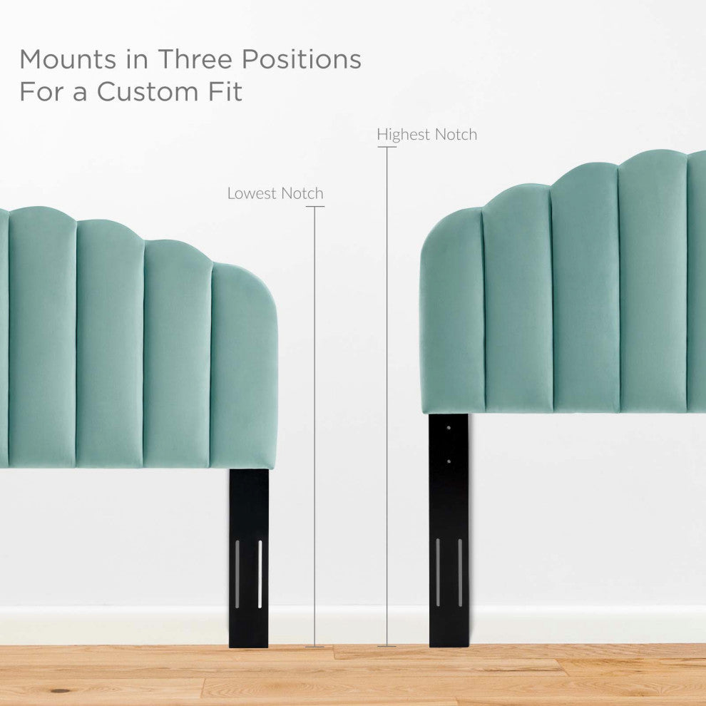 Headboard, Full Queen Size, Velvet, Blue, Modern Contemporary, Bedroom Master