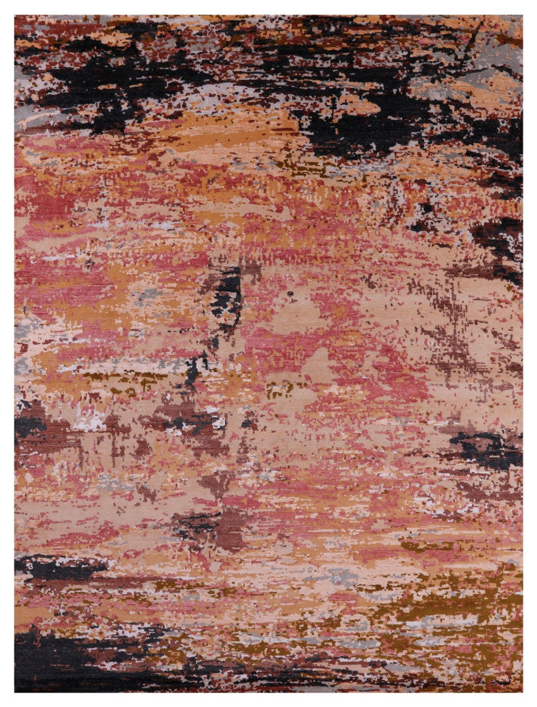 9' 0" X 12' 0" Wool and Silk Abstract Hand-Knotted Rug Q8778