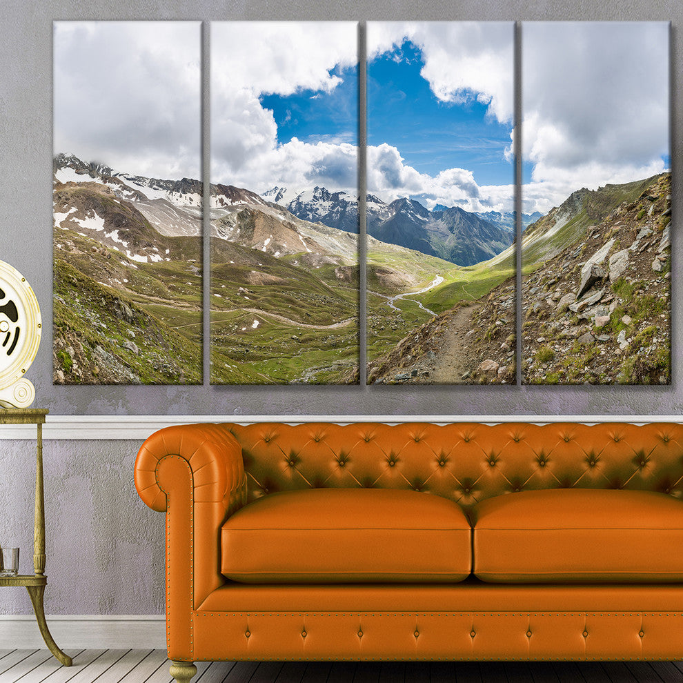 Valley with Opening in Sky, Landscape Canvas Art Print, 48"x28", 4 Panels