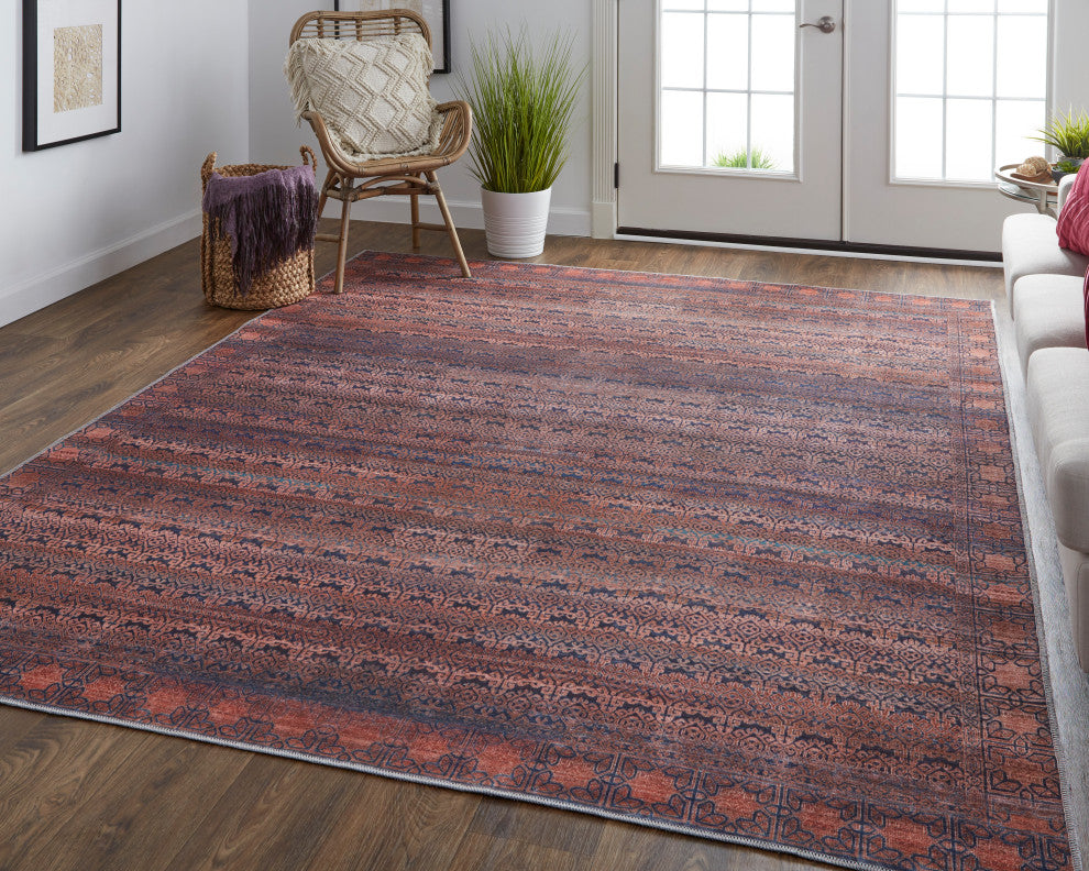 Welch Oriental Machine Washable Tan/Blue Rug, 5'3"x7'6"
