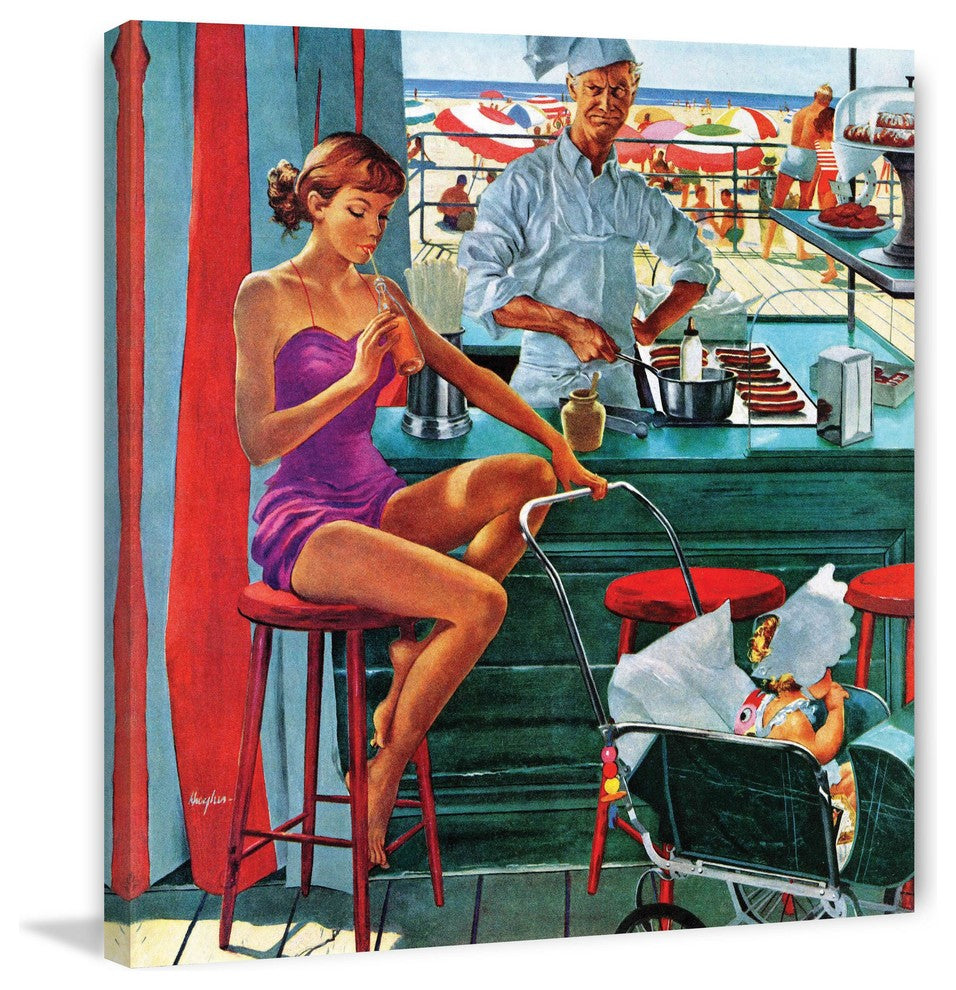 "Babysitter at Beach Stand" Print on Canvas by George Hughes