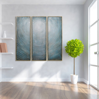 Concentric Textured Metallic Abstract Hand Painted Wall Art, 60"x20"