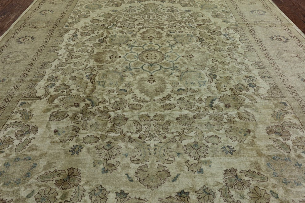 Oushak Style Hand-Knotted Peshawar Chobi Oriental Wool Rug, 9'x12'