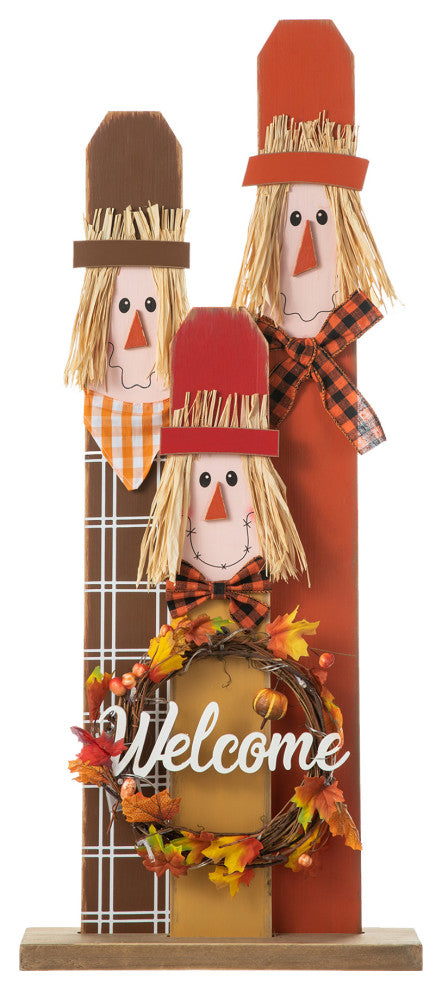 36.25" H Lighted Wooden Scarecrow Porch Decor