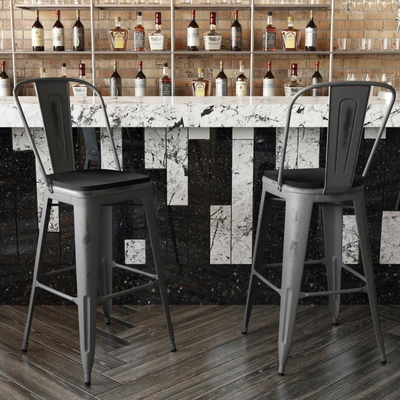 30'' High Indoor Clear Coated Counter Stool, Clear Coated/Black