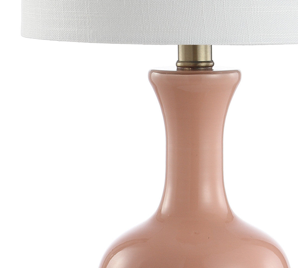 Cox 22" Glass and Metal Led Table Lamp, Set of 2, Light Coral and Brass Gold
