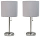 Gray Brushed Steel Lamp With Charging Outlet and Shade, Gray, Pack of 2