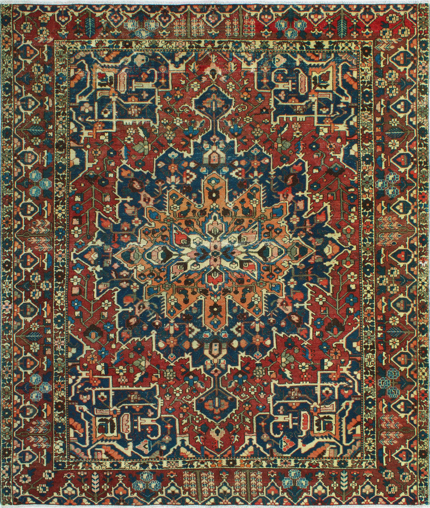 Fine Vintage Bakhtiari Hank Red/Navy Rug, 9'10 x 11'5