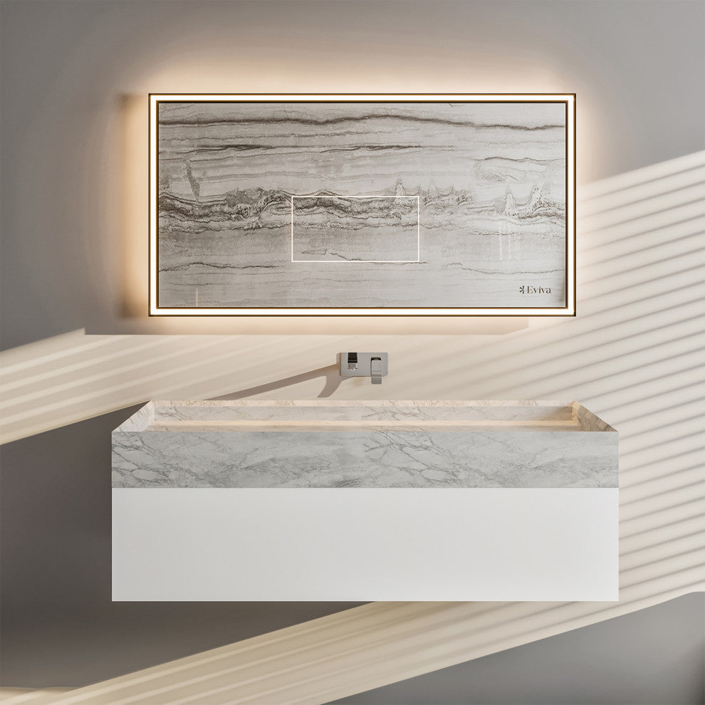 Eviva Fritti 36" White Wall Mount Bathroom Vanity With Marble Basin