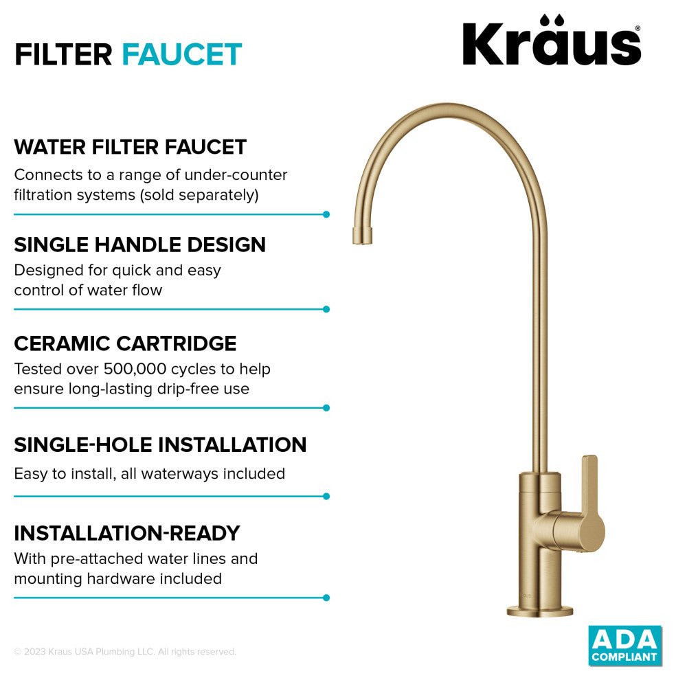 KRAUS Oletto 1-Handle Drinking Water Filter Faucet, Brushed Brass