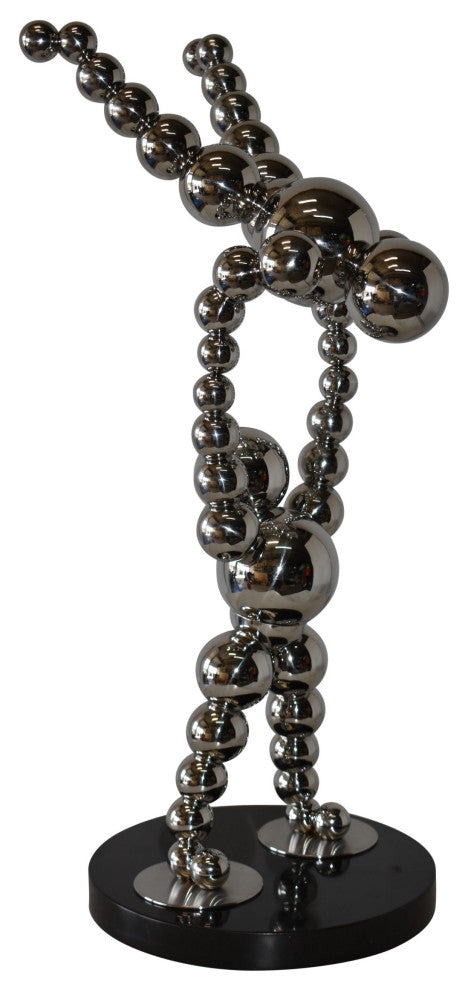Modern Art Acrobat Couple in Action Chrome Balls Statue Size: 12" x 14" x 27"H