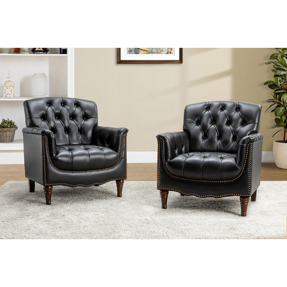 Bertram Genuine Leather Armchair Set of 2, Black
