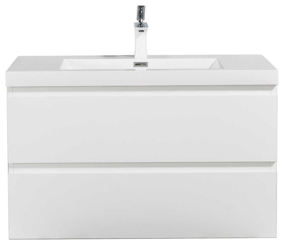 Alma-Pre Wall Mount Vanity With White Sink, Gloss White, 30"