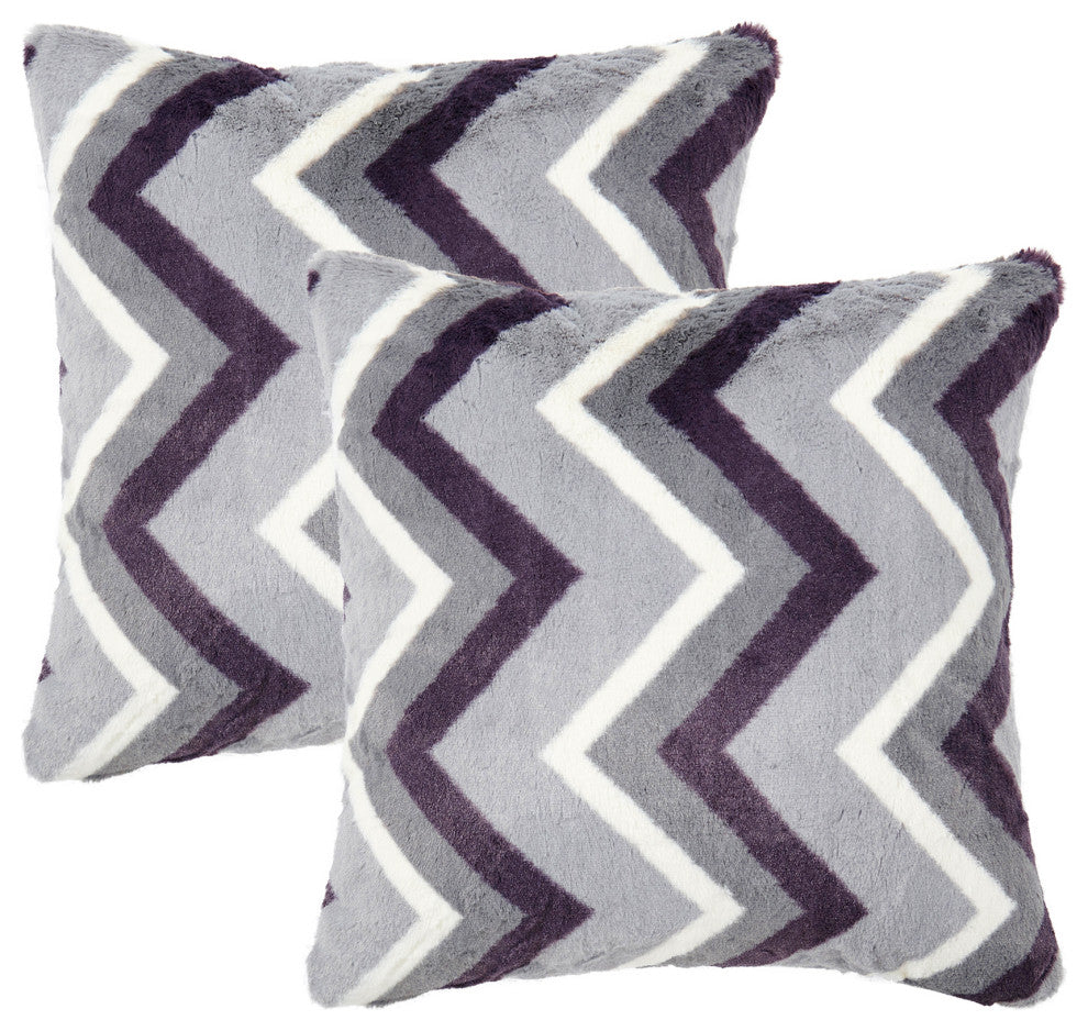 Chevron Faux Fur Pillow Shells, Set of 2, Gray Purple, 20"x20"