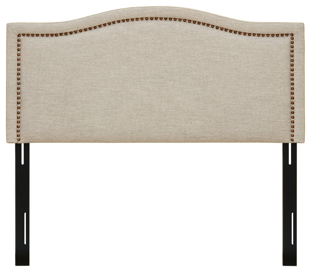 Madison Park Nadine Upholstered Bed Headboard Nailheads Accent, Taupe, King