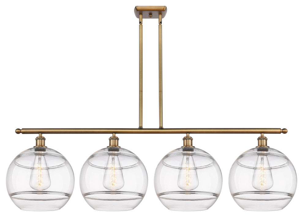 Ballston-Rochester 4-Light 51" Stem Island Light, Brushed Brass, Clear