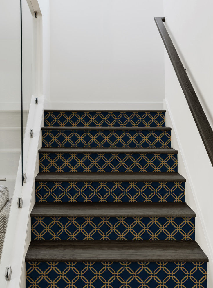 Octagon Links Peel and Stick Stair Riser Strips, Navy, 48"w X 6"h, 6 Pack