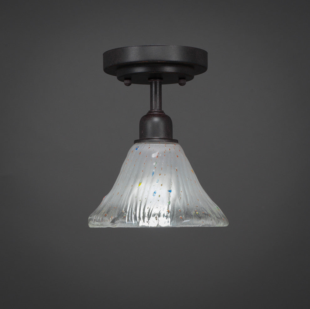 Vintage 1 Bulb Semi-Flush In Dark Granite, 7" Frosted Crystal Glass