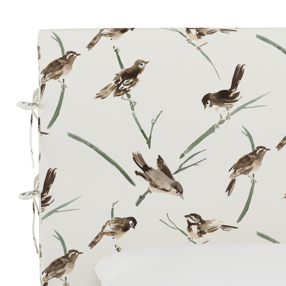 Bern Queen Slipcover Headboard With Ties, Audobon Cream Green