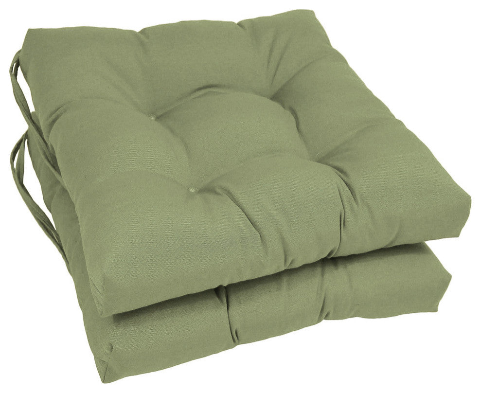 16" Solid Twill Square Tufted Chair Cushions, Set of 2, Sage Green
