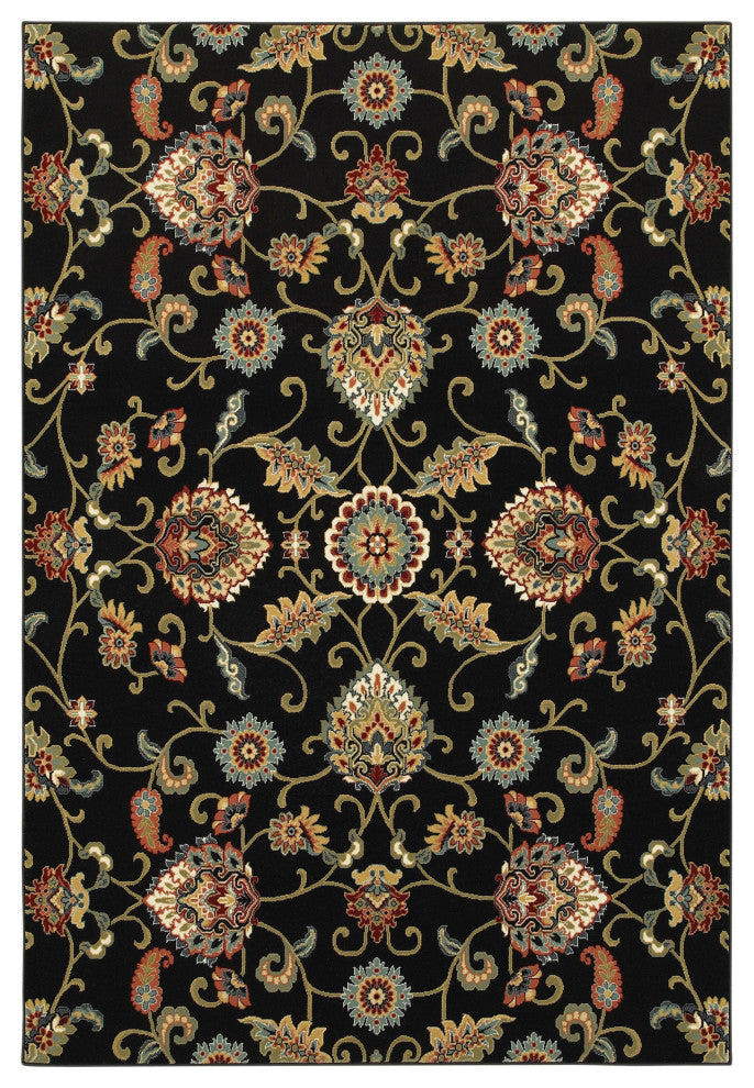 Karaman Borderless Traditional Black/ Multi Area Rug, 5'3"x7'6"
