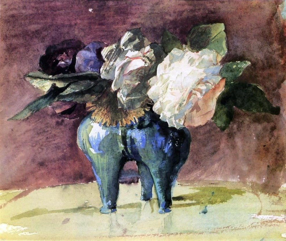 John La Farge Flowers. In a Blue Chinese Vase- of Antique Shape Wrapped Canvas