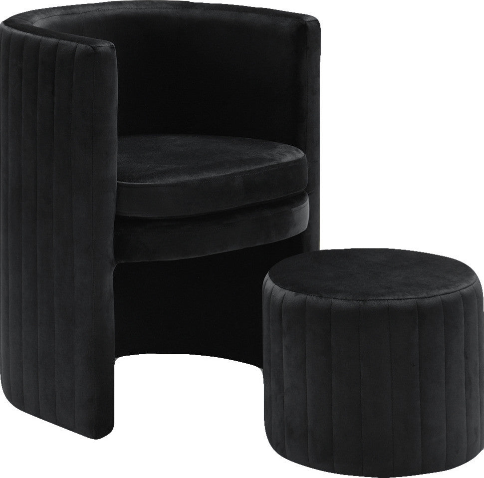 Selena 2-Piece Velvet Accent Chair and Ottoman Set, Black