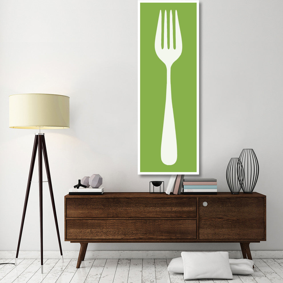 "Mealtime: White on Green - Fork" Digital Paper Print by BG.Studio, 26"x74"