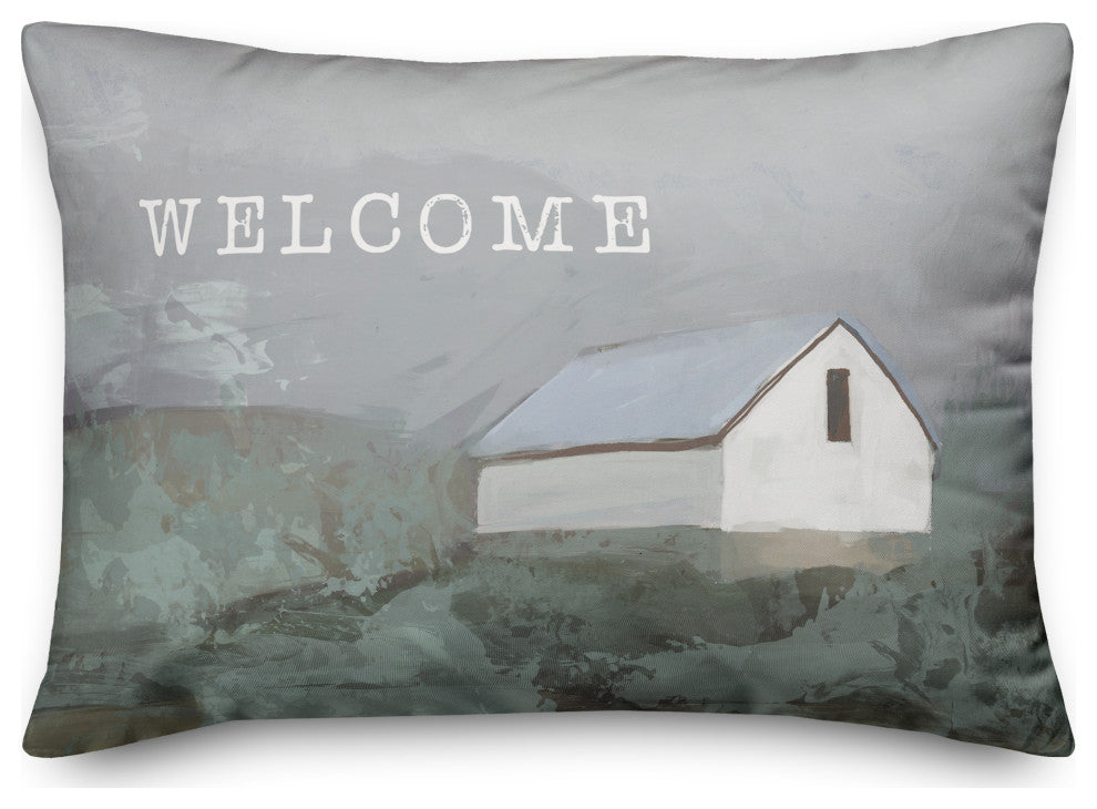 Welcome White Barn in Fog 14x20 Spun Poly Pillow