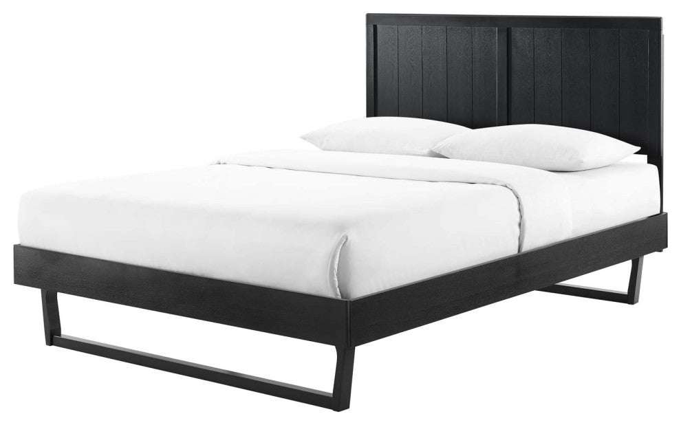 Platform Bed Frame, King Size, Wood, Black, Modern Mid-Century, Bedroom Master