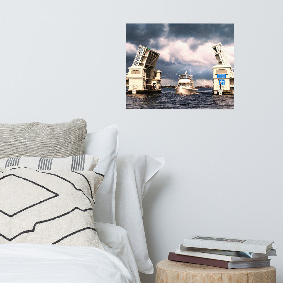 Beach Art Wall: Stormy Drawbridge Boat Landscape Photo Unframed, 16" X 20"