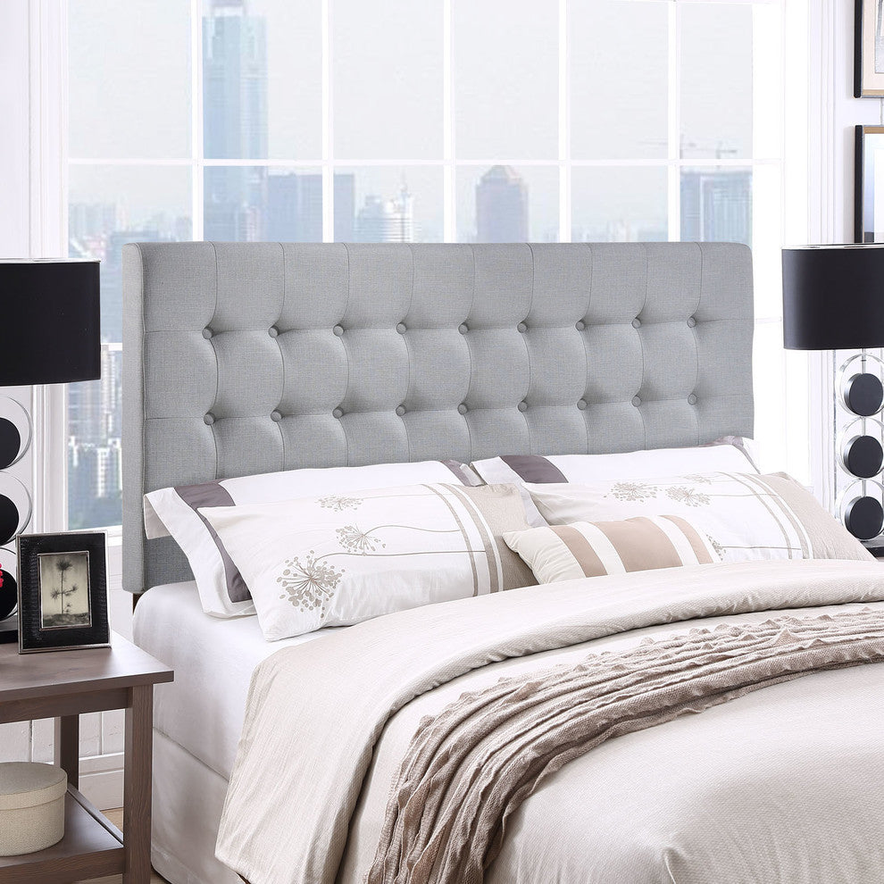 Modern Contemporary Queen Size Headboard, Gray Fabric