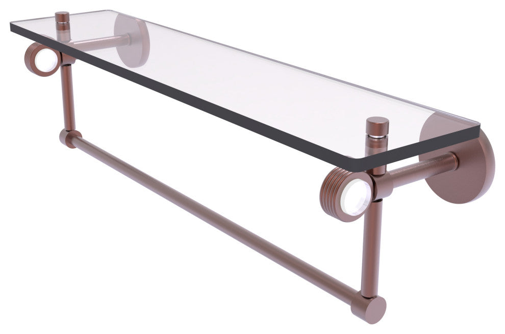Clearview 22" Glass Shelf and Towel Bar and Groovy Accents, Antique Copper