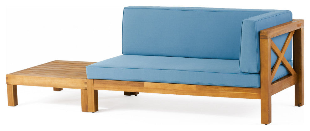Keith Outdoor Right Arm Loveseat and Coffee Table Set, Blue/Teak