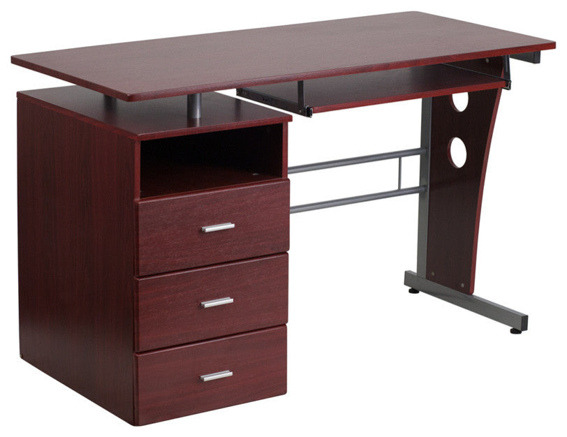 Mahogany Desk with Three Drawer Pedestal and Pull-Out Keyboard Tray