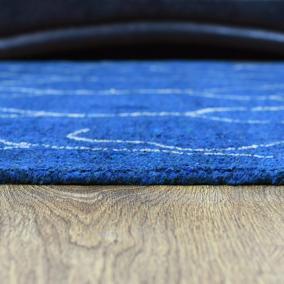 HAND KNOTTED LOOM SILK AREA RUGS-9'x12',Rectangle,Blue White,Contemporary