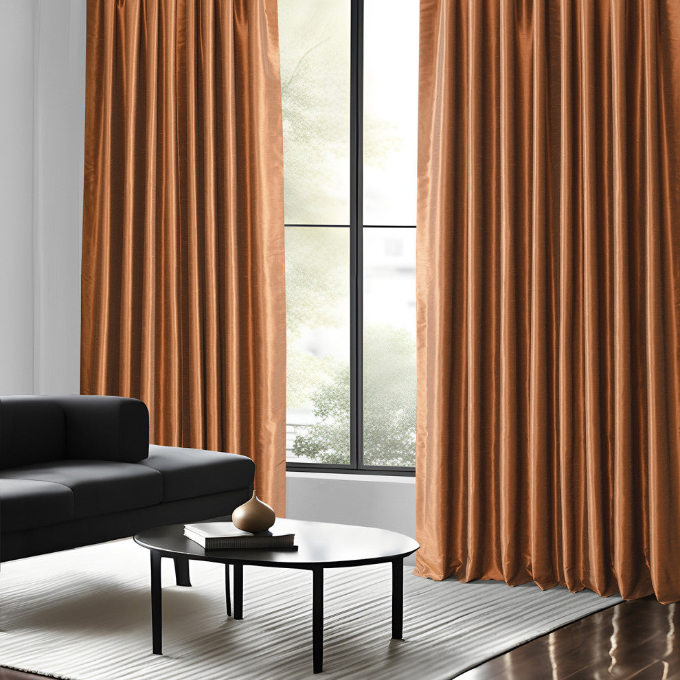 Vintage FauxDupioni Silk Curtain, Single Panel, Copper Kettle, 50"x108"