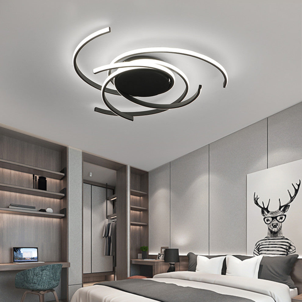 22" LED Semi Flush Mount Light Modern Ceiling Lamp, Black