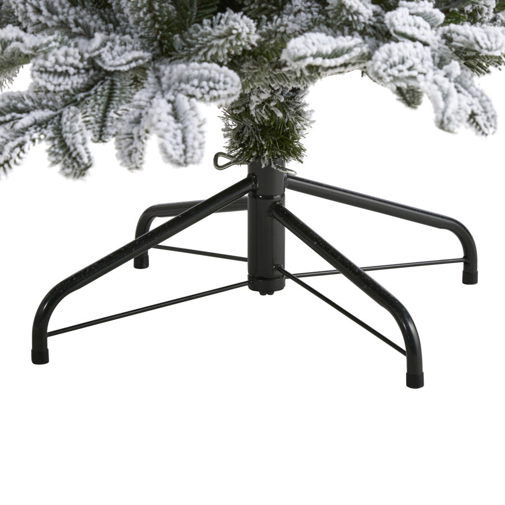 7' Flocked North Carolina Fir Faux Xmas Tree W/550 Lights & Bendable Branches