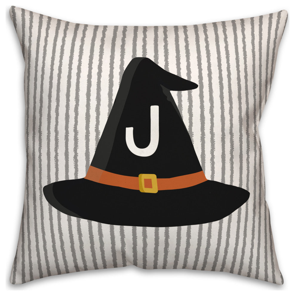 Halloween Monogram Hat J 18x18 Spun Poly Pillow