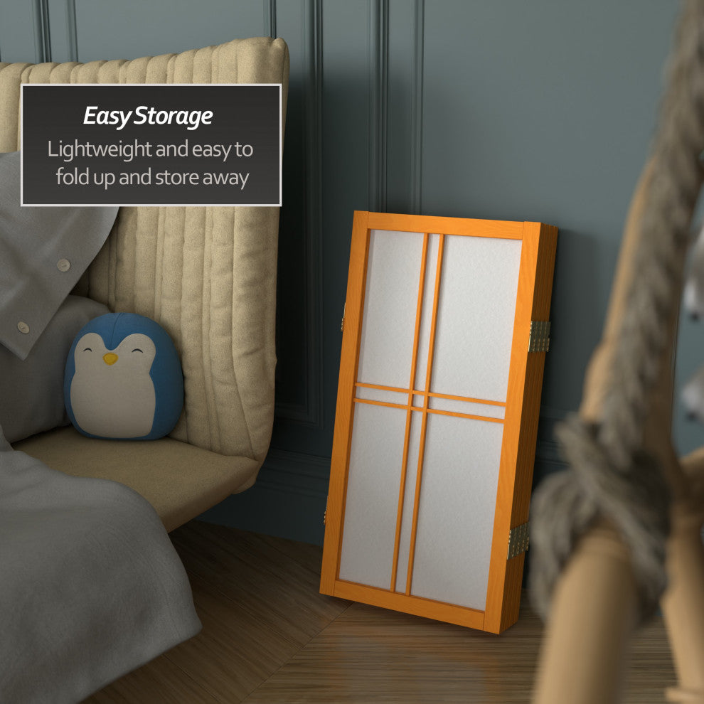 2' Tall Desktop Double Cross Shoji Screen, Honey, 4 Panels