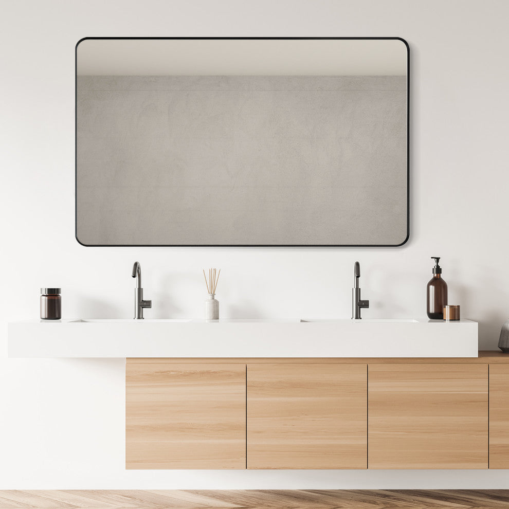Nettuno Rectangle Bathroom/Vanity Aluminum Framed Wall Mirror, Matt Black, 48"