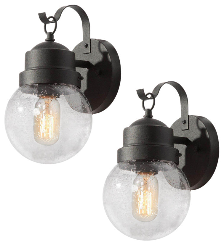 LNC 1-Light Seeded Glass Globe Outdoor Wall Lamp, 11", Black, 2-Pack