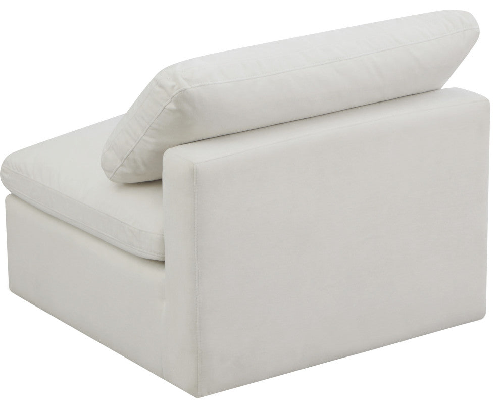 Plush Velvet / Down Standard Comfort Modular Chair, Cream, Armless Chair