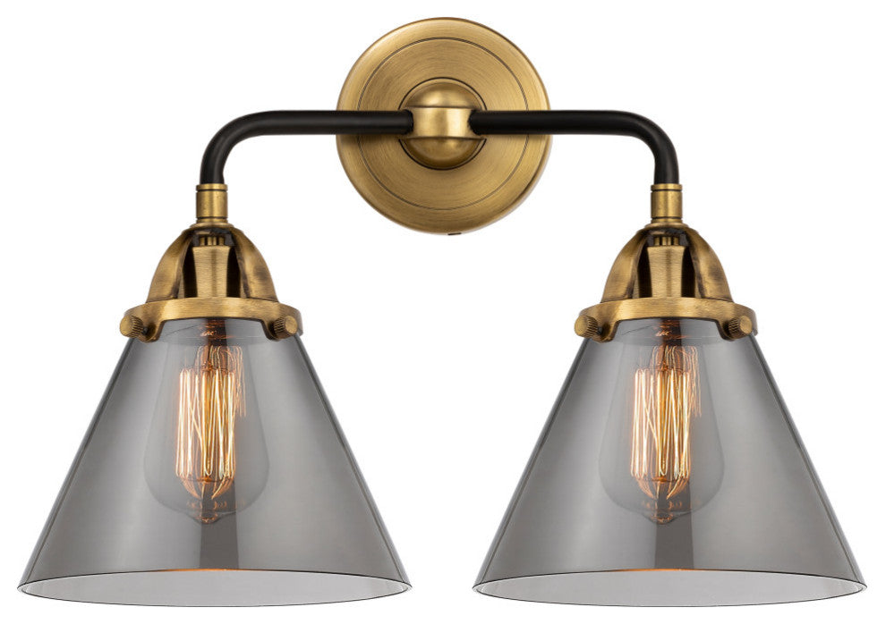 Large Cone Bath Vanity Light, Black Antique Brass, Plated Smoke, Plated Smoke